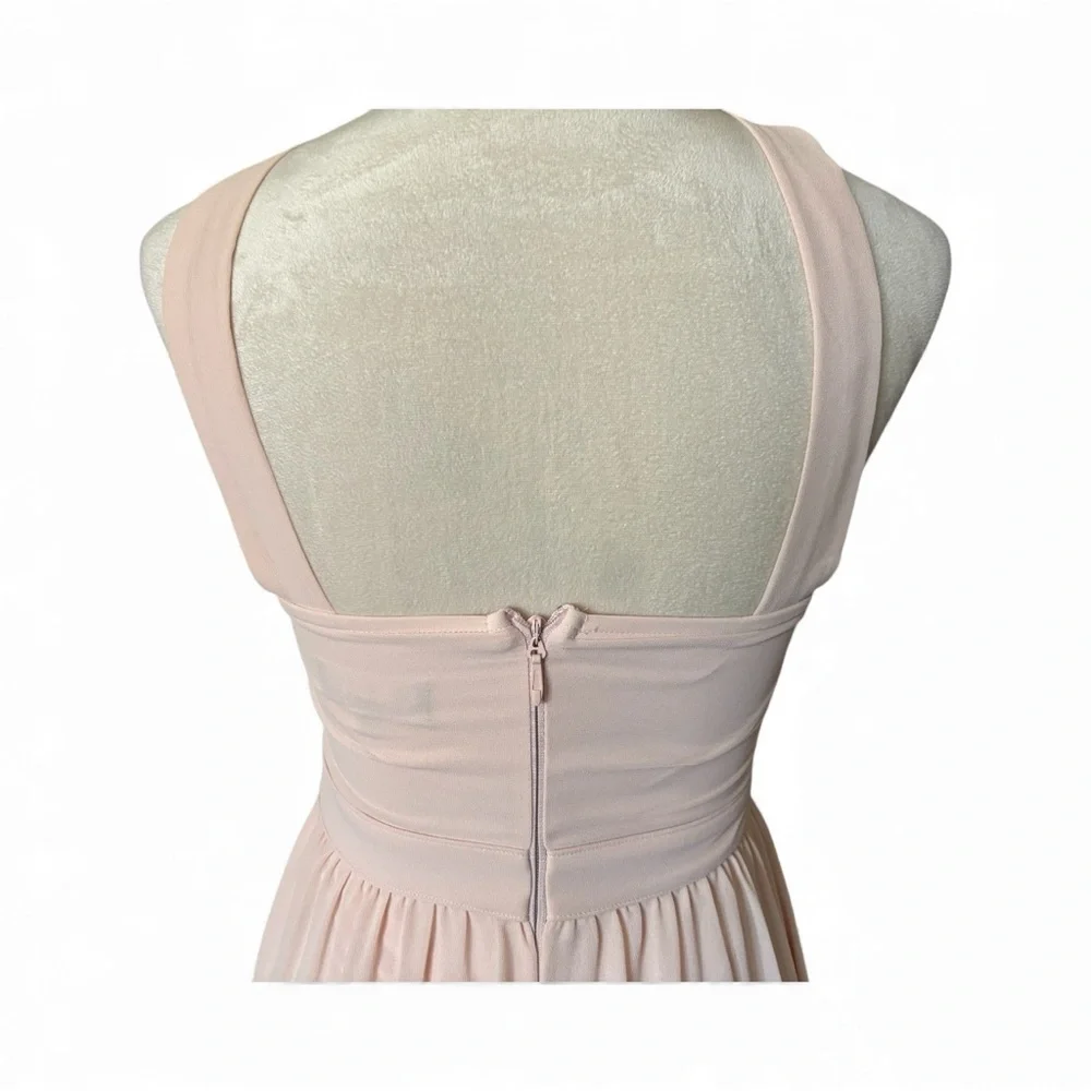Lulu's Sz S Soft Blush Pink A Line Halter Chiffon Maxi Formal Bridesmaid Dress - Picture 7 of 12